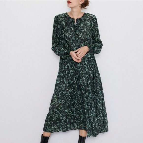 zara green floral maxi dress